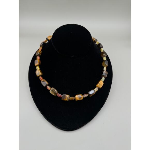 Vintage Tiger's Eye and Citrine Crystal Stone Necklace 28" - Picture 2 of 8